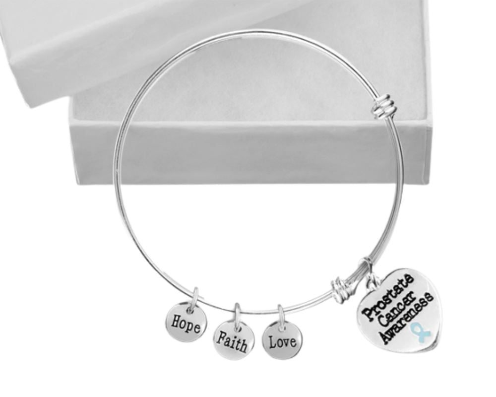 Prostate Cancer Heart Charm Light Blue Ribbon Retractable Bracelets The Awareness Company