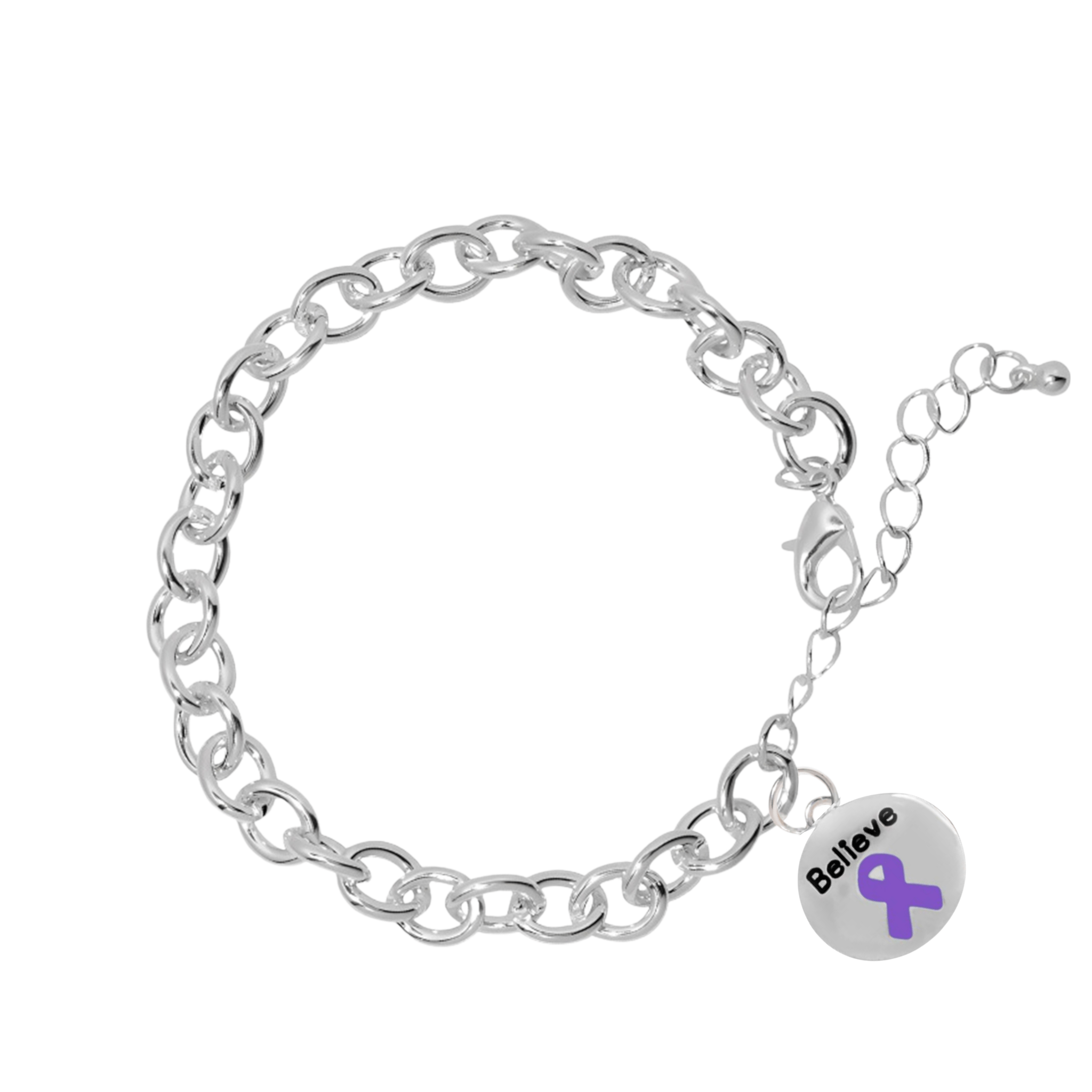 Purple Ribbon Believe Charm Link Style Chunky Bracelets The Awareness Company