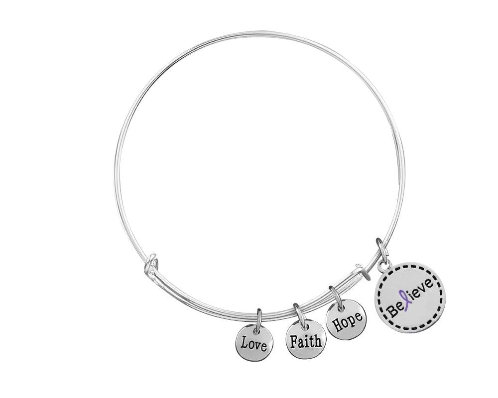 Purple Ribbon Believe Retractable Charm Bracelets The Awareness Company