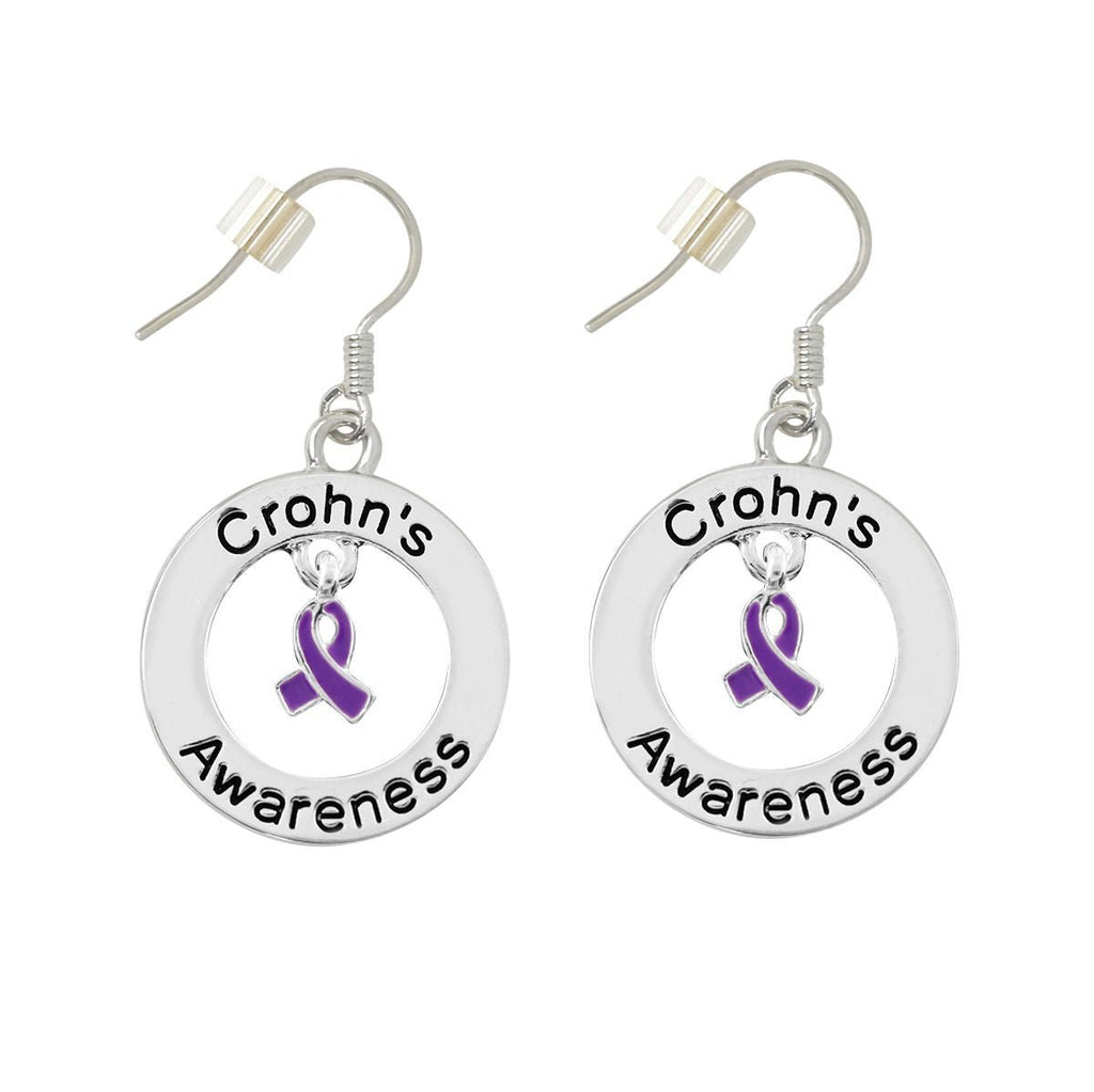 Purple Ribbon Crohn's Disease Awareness Hanging Earrings The Awareness Company