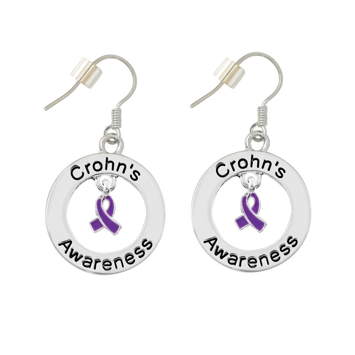 Purple Ribbon Crohn's Disease Awareness Hanging Earrings The Awareness Company