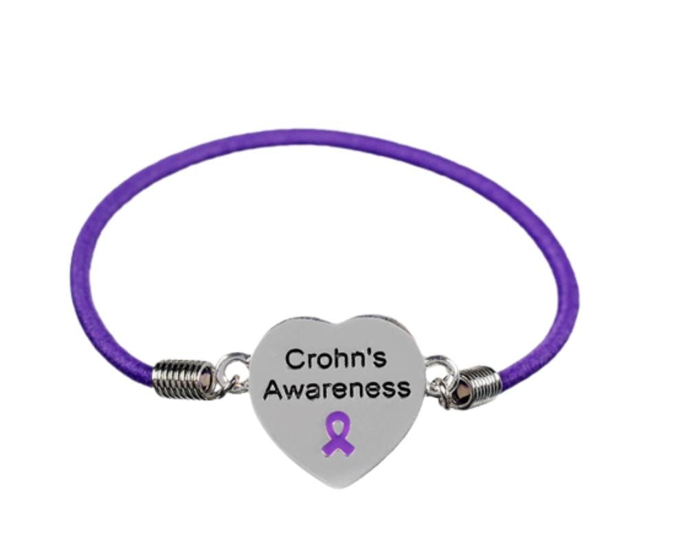 Purple Ribbon Crohn's Disease Awareness Heart Stretch Bracelets The Awareness Company