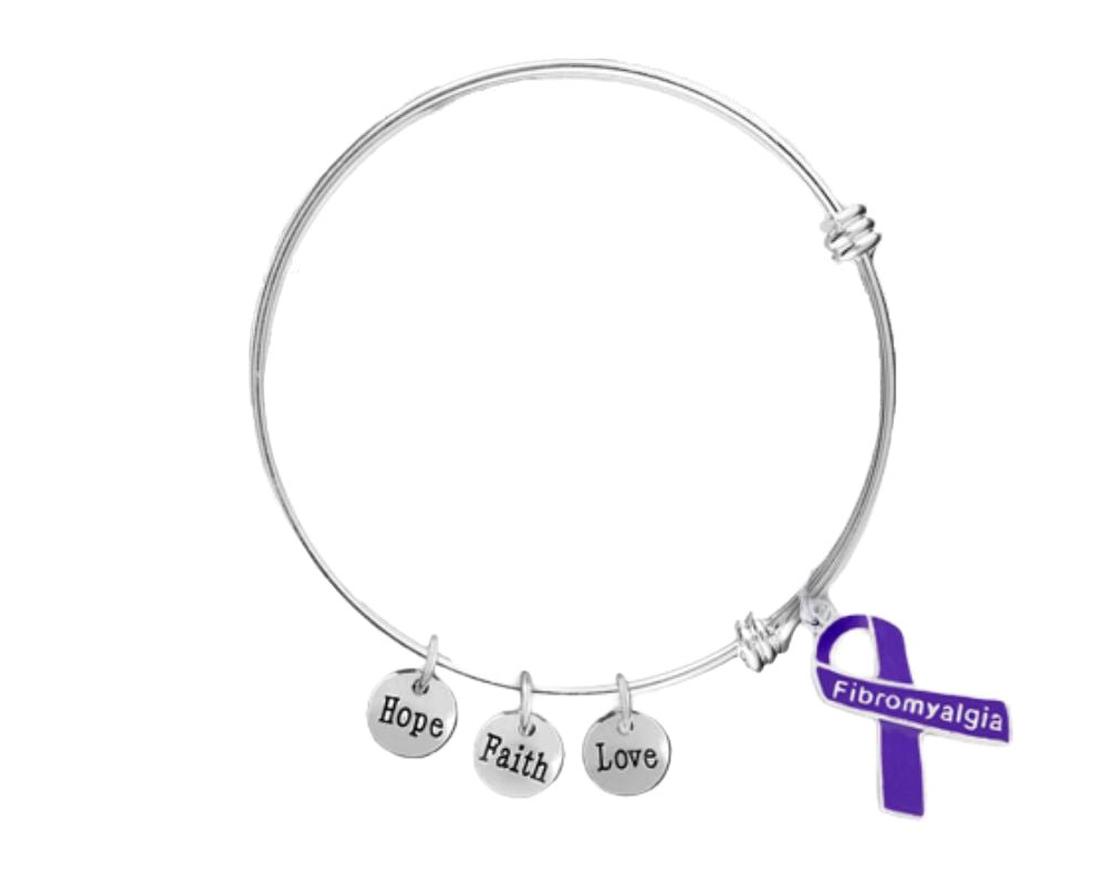 Purple Ribbon Fibromyalgia Awareness Charm Retractable Bracelets The Awareness Company