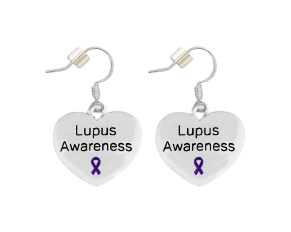 Purple Ribbon Lupus Awareness Heart Earrings The Awareness Company