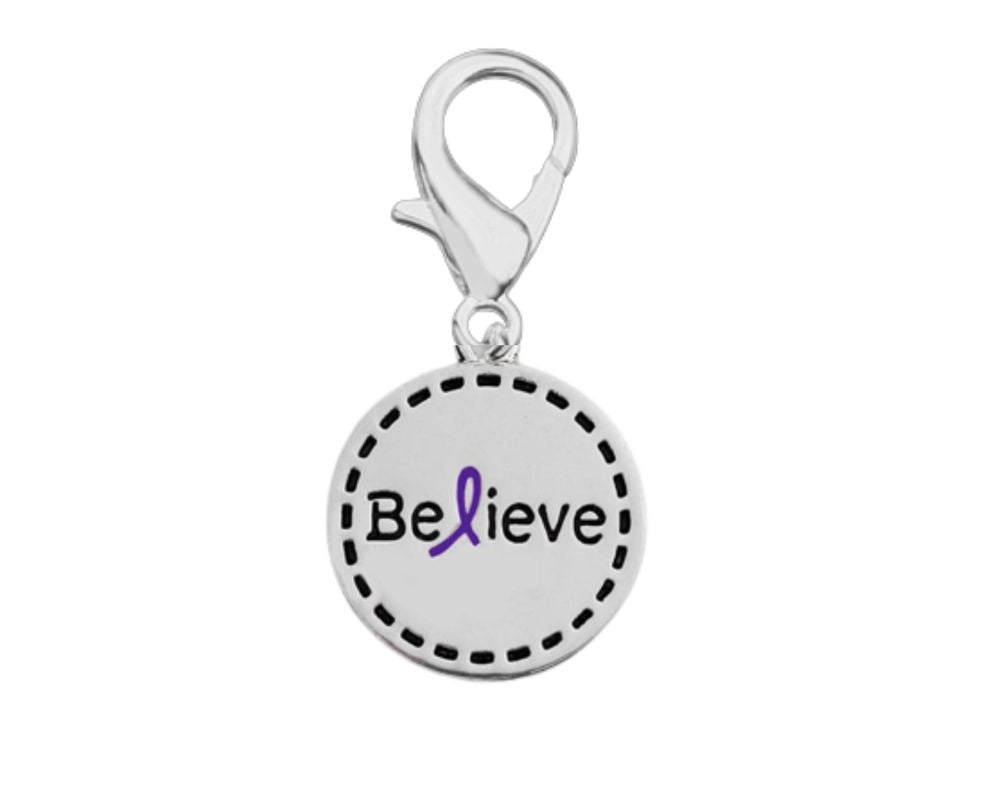 Purple Ribbon Round Believe Hanging Charms The Awareness Company