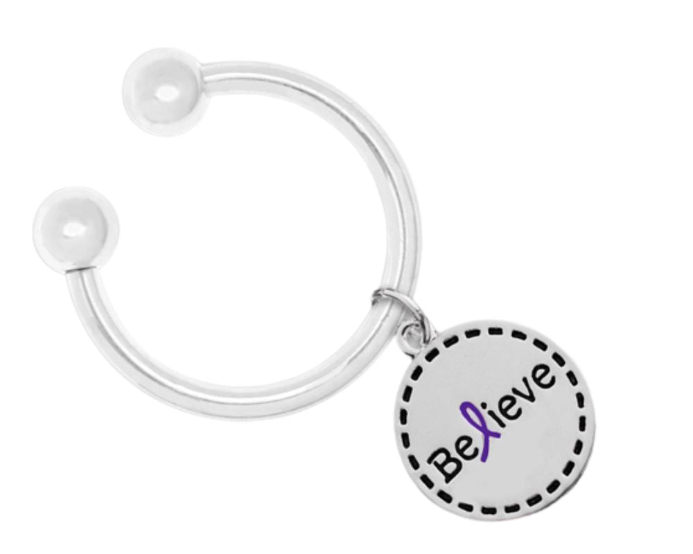 Purple Ribbon Round Believe Keychains The Awareness Company