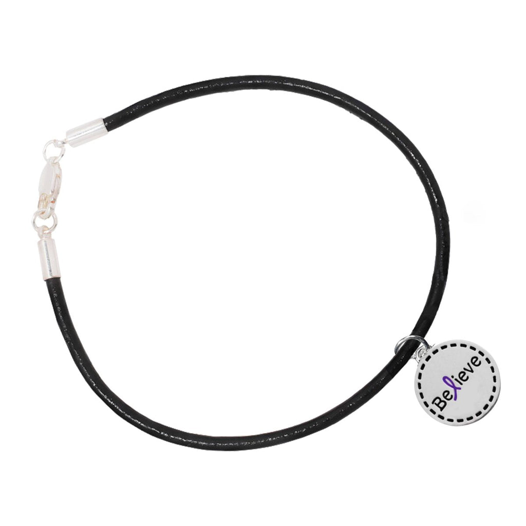 Purple Ribbon Round Believe Leather Cord Bracelets The Awareness Company
