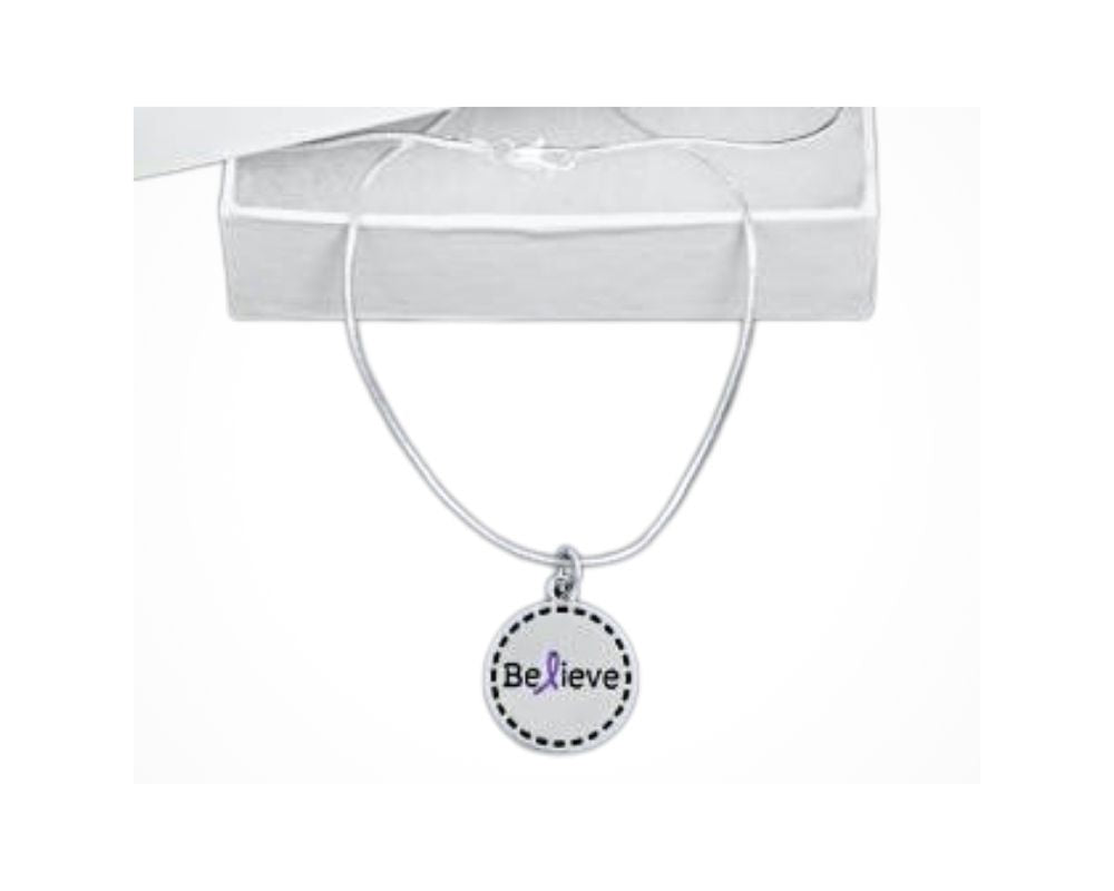 Purple Ribbon Round Believe Necklaces The Awareness Company