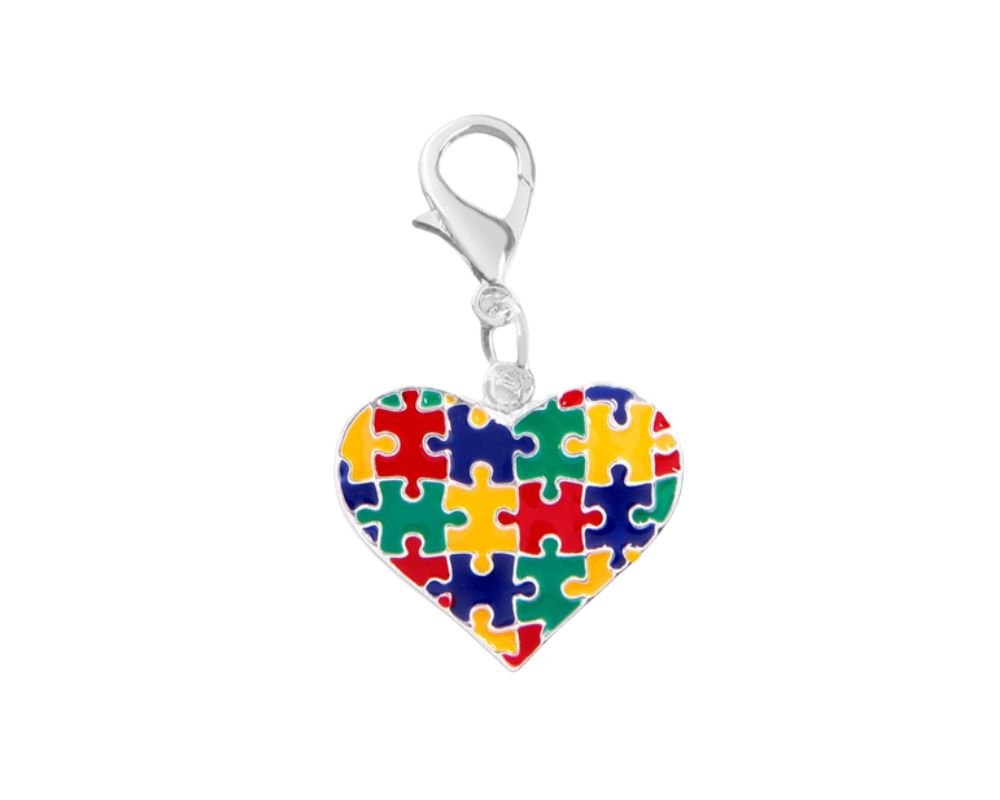 Puzzle Piece Autism Awareness Multicolored Heart Hanging Charms The Awareness Company