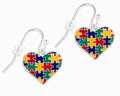 Puzzle Piece Autism Awareness Multicolored Heart Hanging Earrings The Awareness Company
