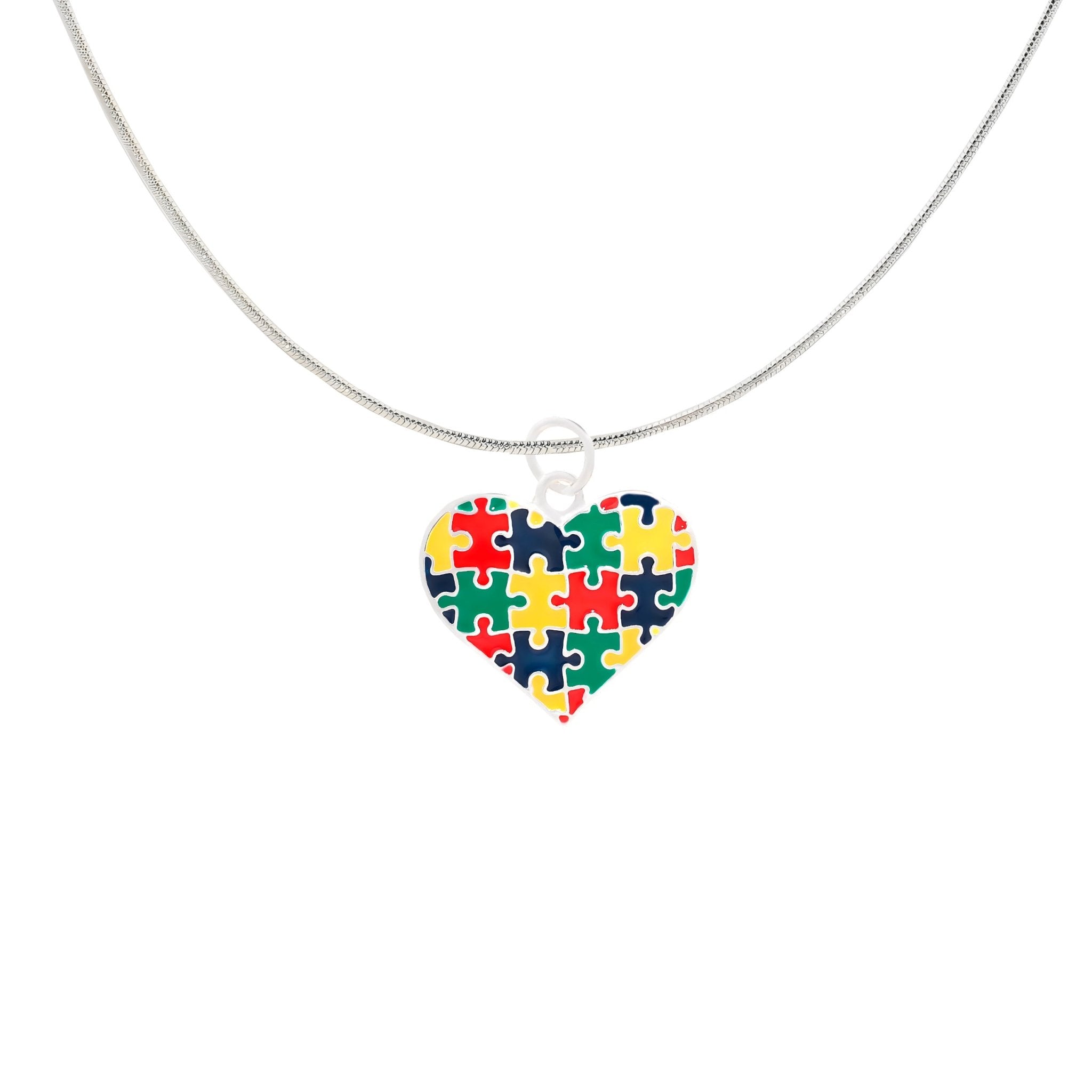 Puzzle Piece Autism Awareness Multicolored Heart Necklaces The Awareness Company