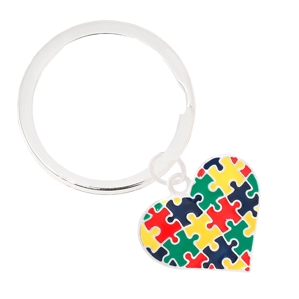 Puzzle Piece Autism Awareness Multicolored Heart Split Style Key Chains The Awareness Company