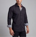 Donny// Cotton Knit-Stretch Button-Up Shirt With Contrast Details // Black // Tailored Fit (Fitted) LEVINAS® Official
