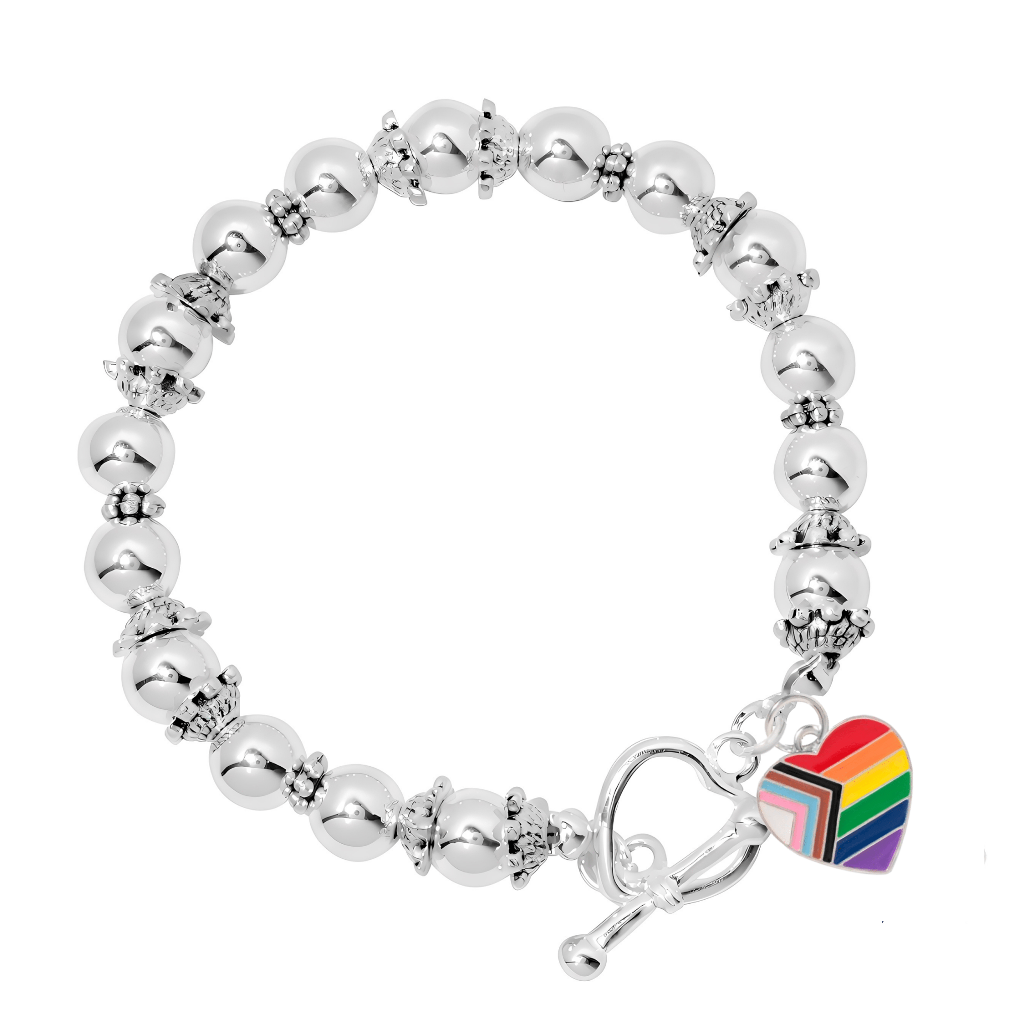 Quasar Heart Flag Charm Silver Beaded Bracelets The Awareness Company