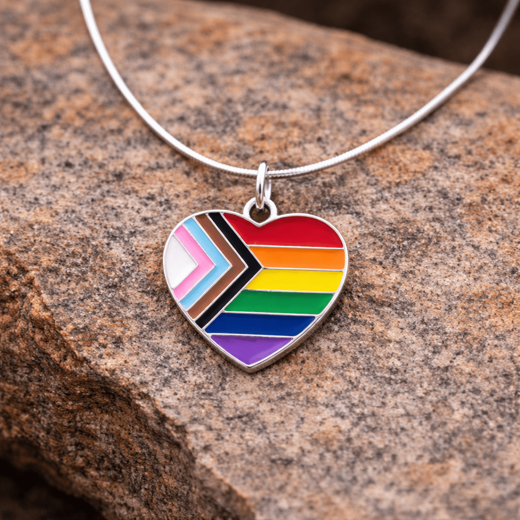 Quasar Heart Flag Charm Silver Necklaces The Awareness Company