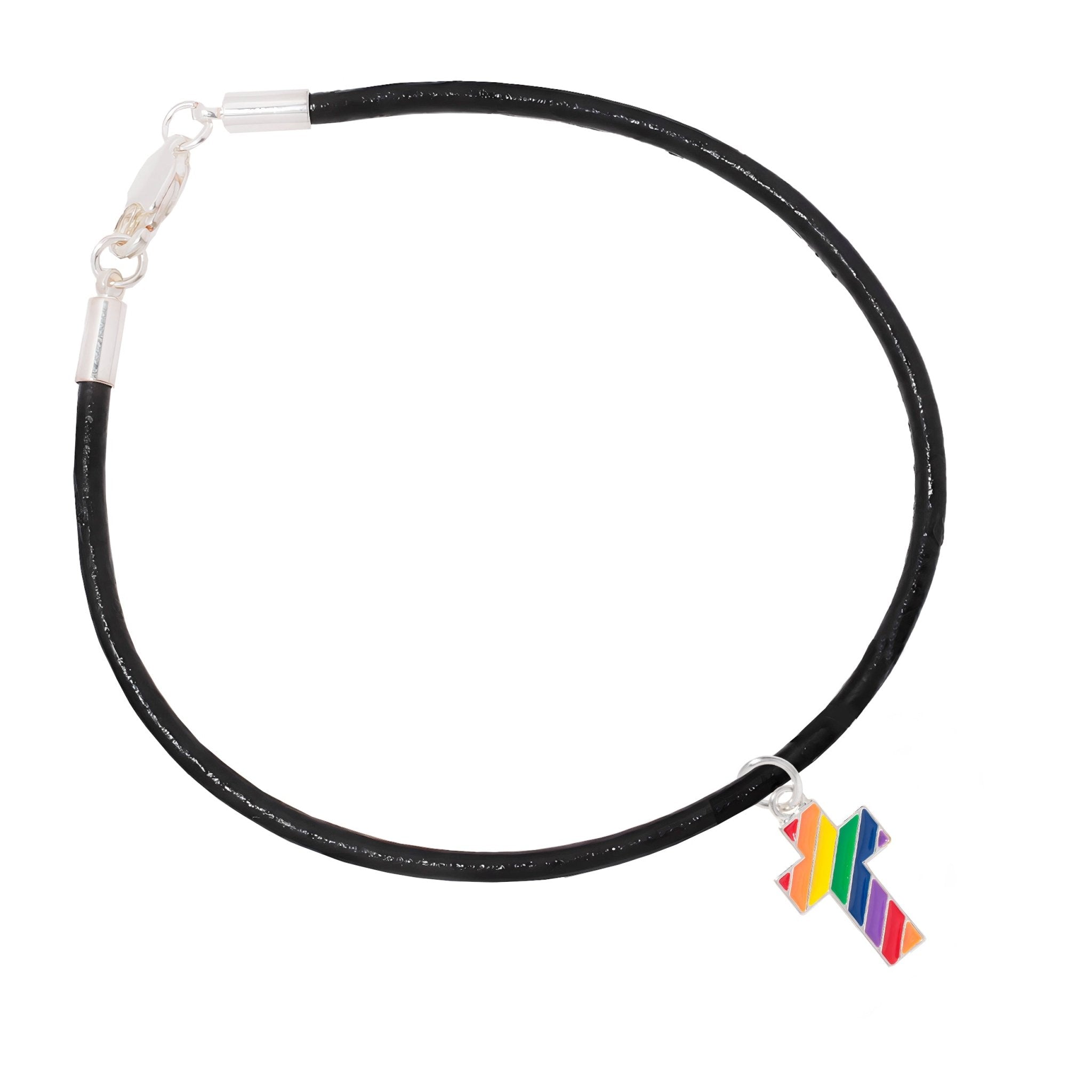 Rainbow Flag Cross Black Cord Bracelets The Awareness Company