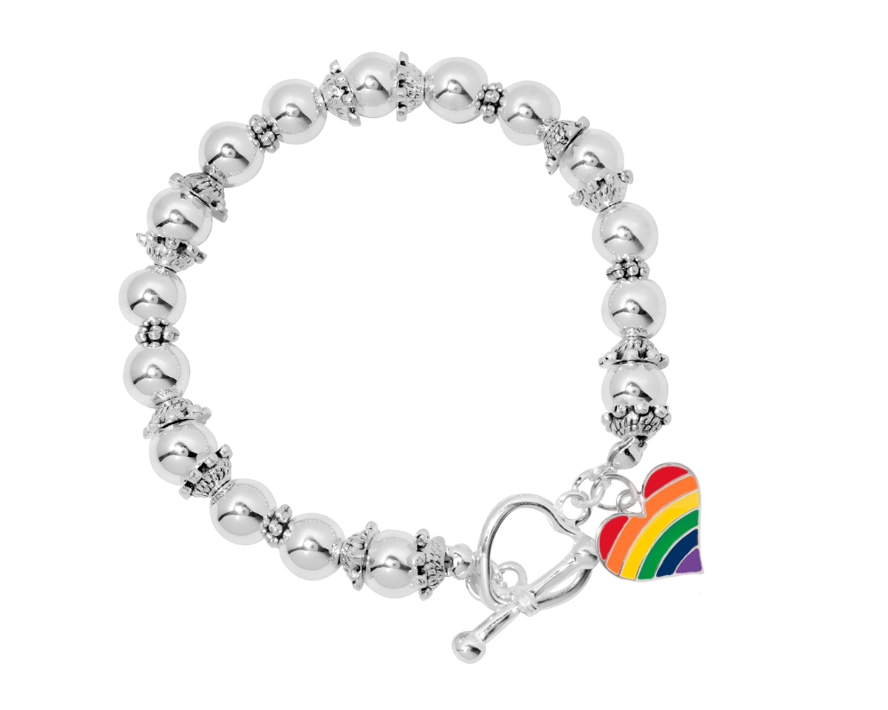 Rainbow Heart Flag Silver Beaded Bracelets The Awareness Company