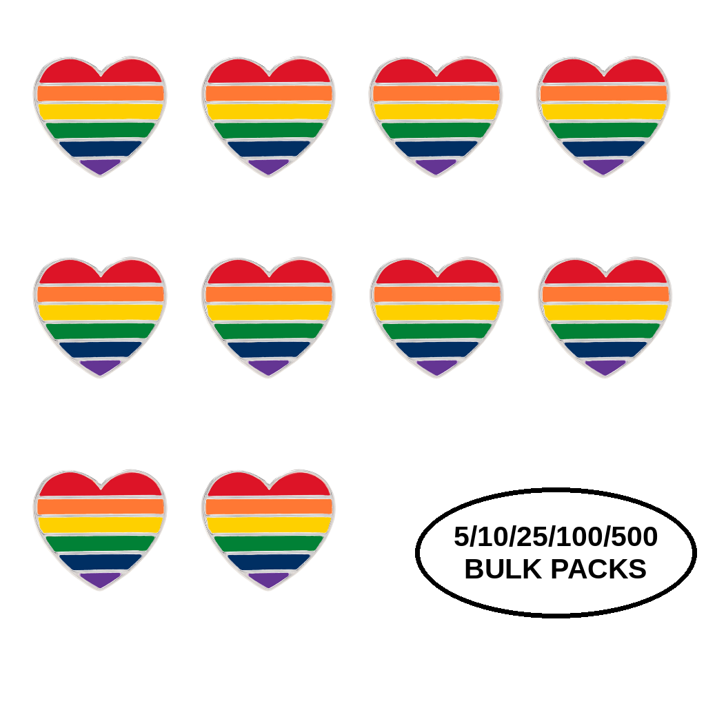 5/10/25/100 Rainbow Heart Shaped Pins The Awareness Company