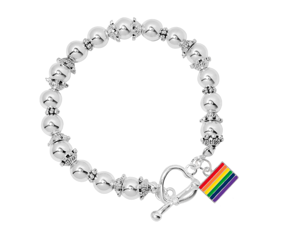 Rainbow Rectangle Flag Silver Beaded Bracelets The Awareness Company