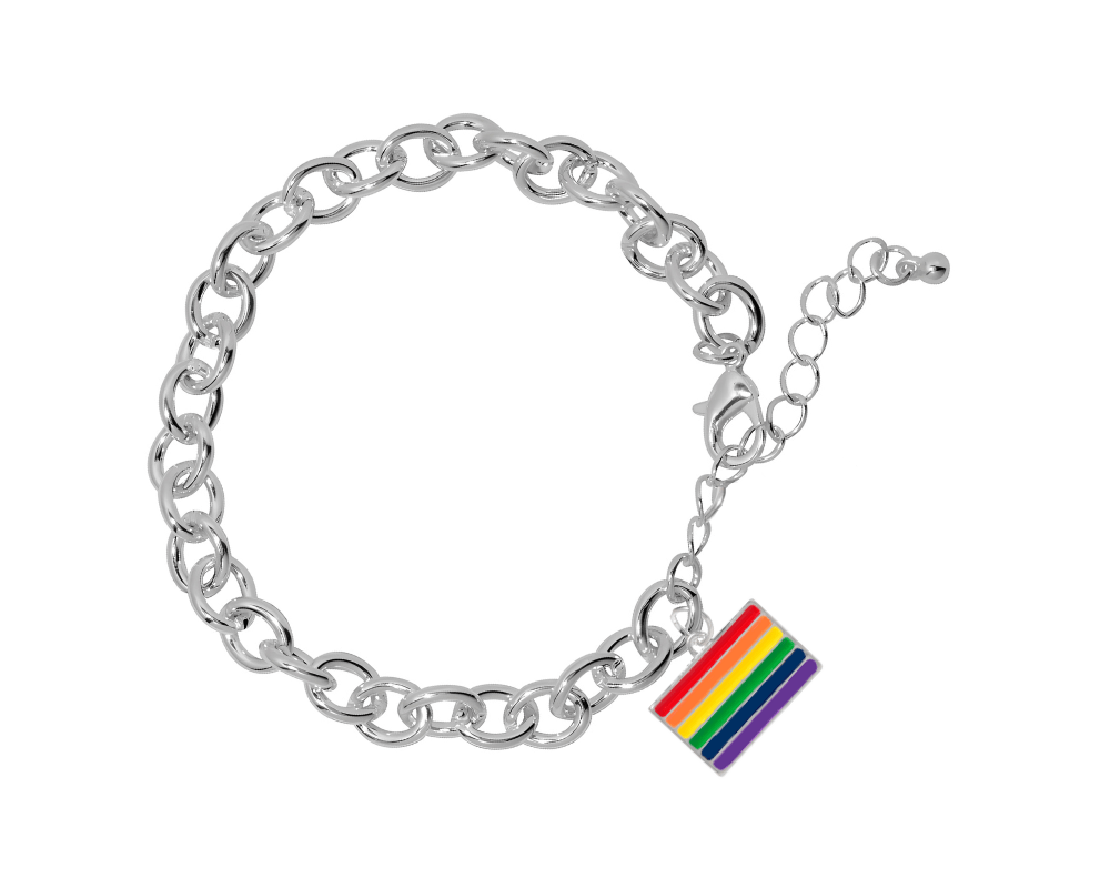 Rectangle Rainbow Gay Pride Flag Charm Bracelets The Awareness Company