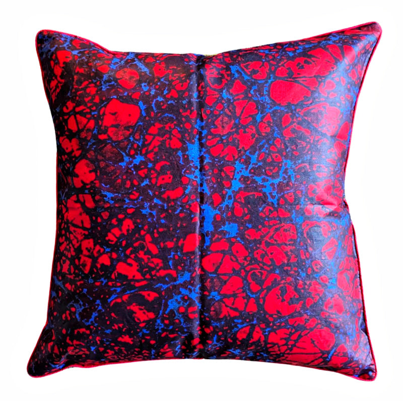 African Print Fabric Pillow Cover - Red Blue Marble Reflektion Design
