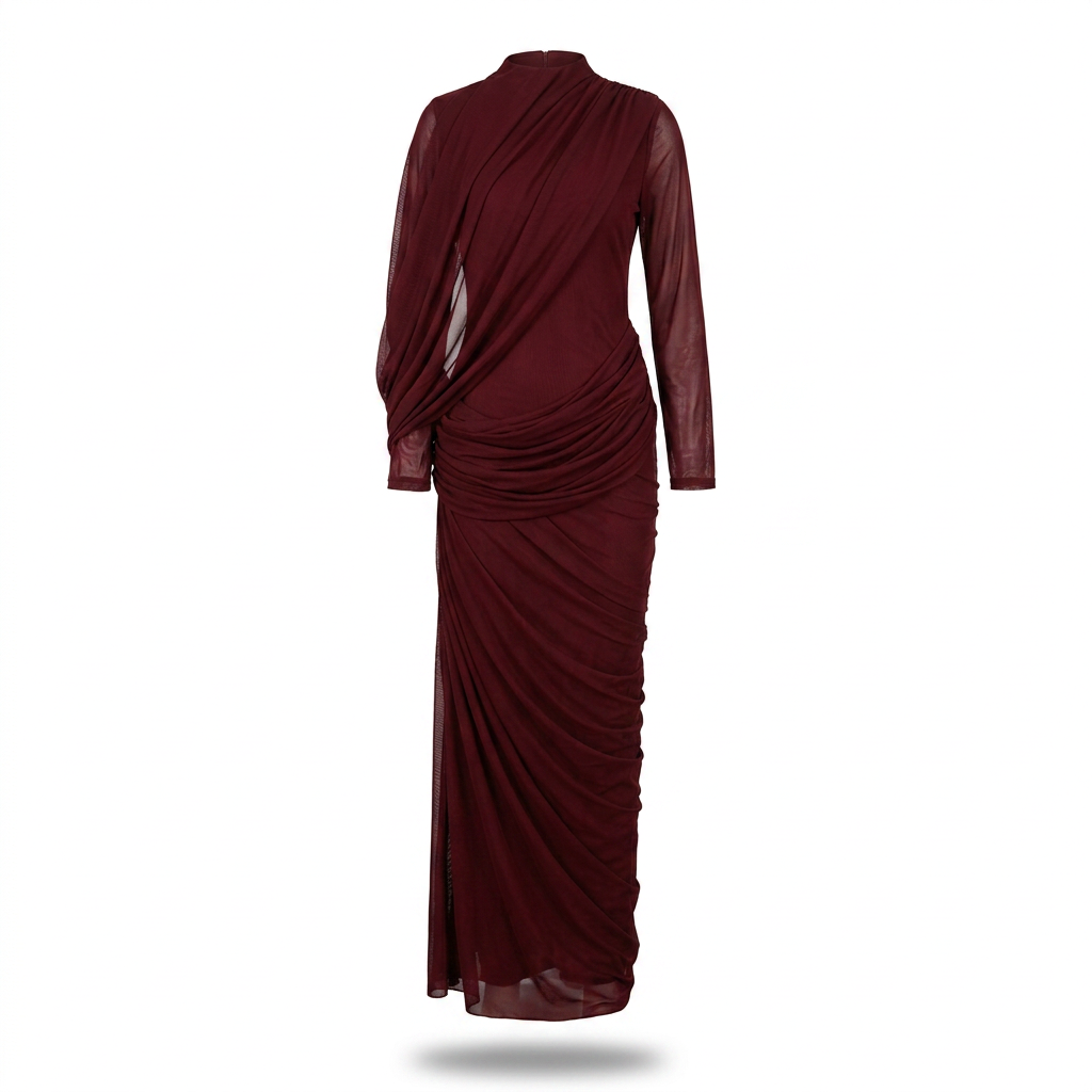 Majestic Draped Long Sleeve Maxi Dress Boho Brown