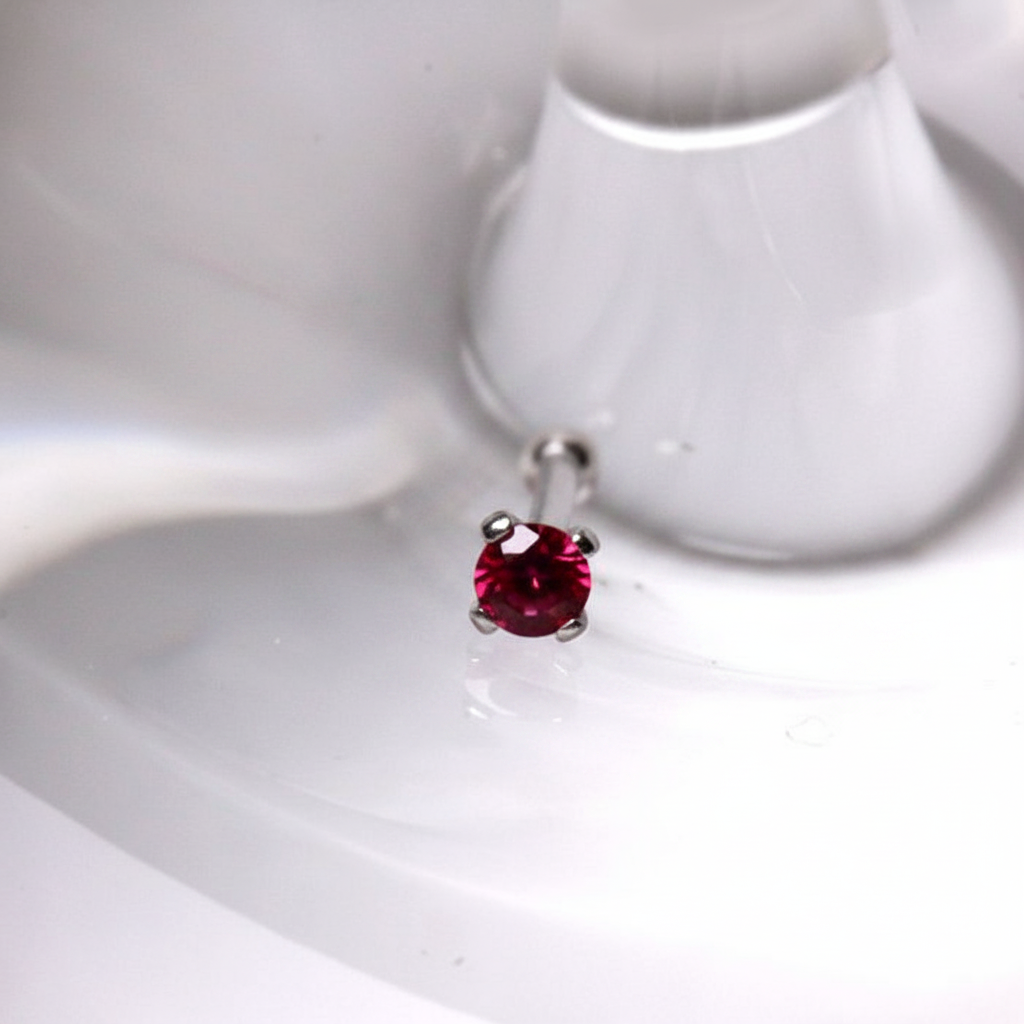 14Kt White Gold Stud Nose Ring with Prong Setting Gem Fashion Hut Jewelry