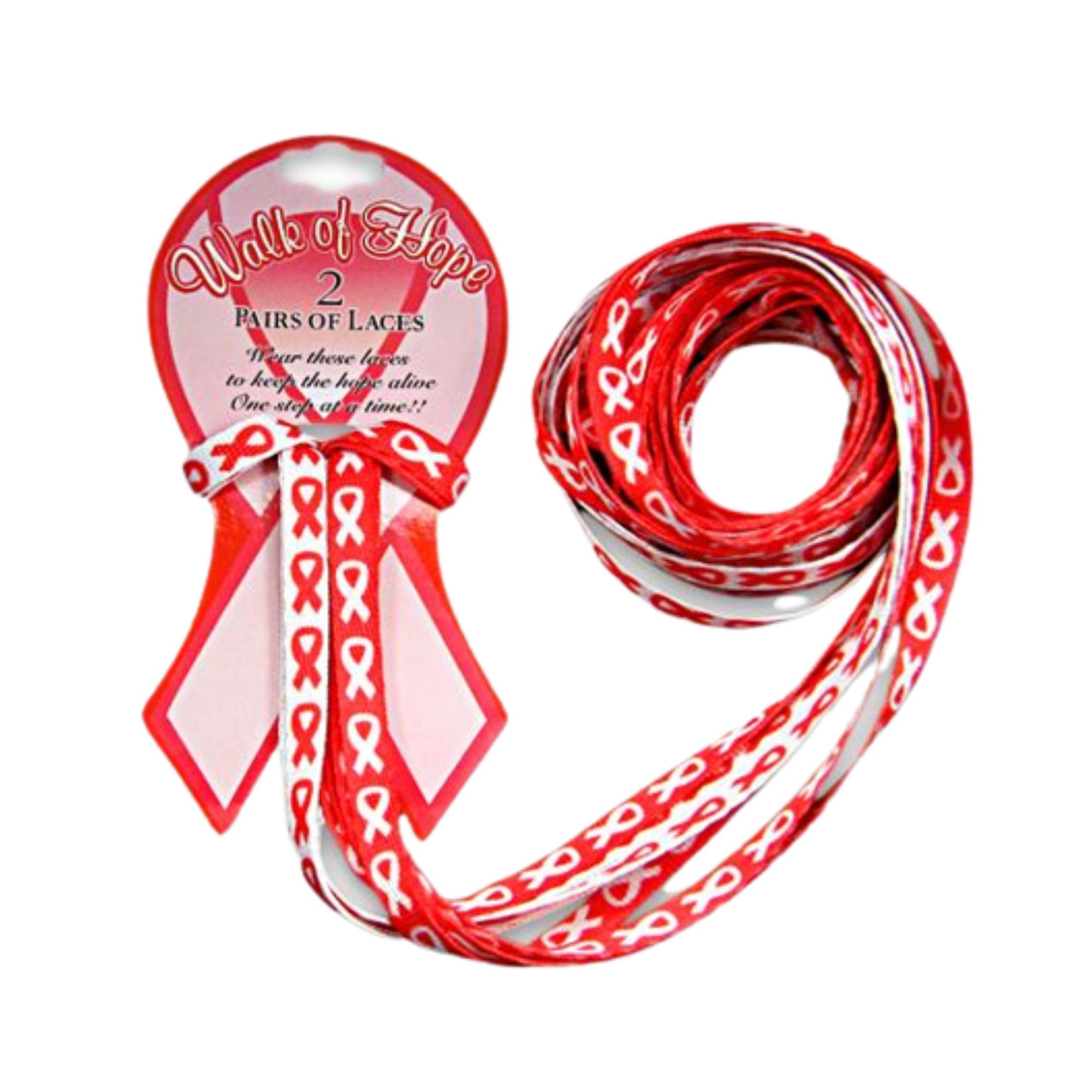 Red Ribbon Shoe Laces (1 Card/2 Pairs) The Awareness Company