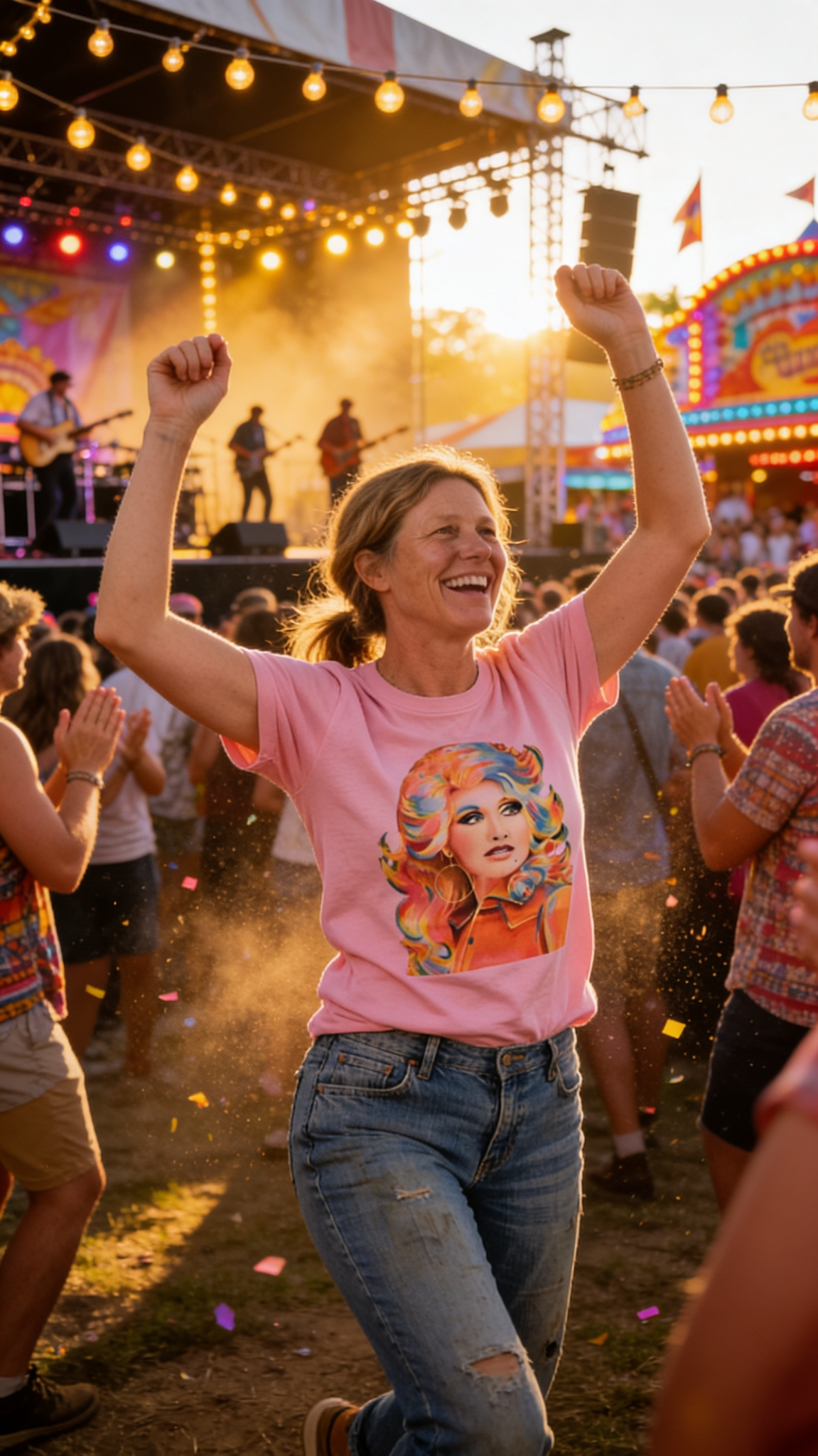 1/2 Penny "Dolly" Country Queen Western Graphic Tee — Vibrant Pop-Art Style on Petal Pink Cotton-Poly Cowhide and Conchos