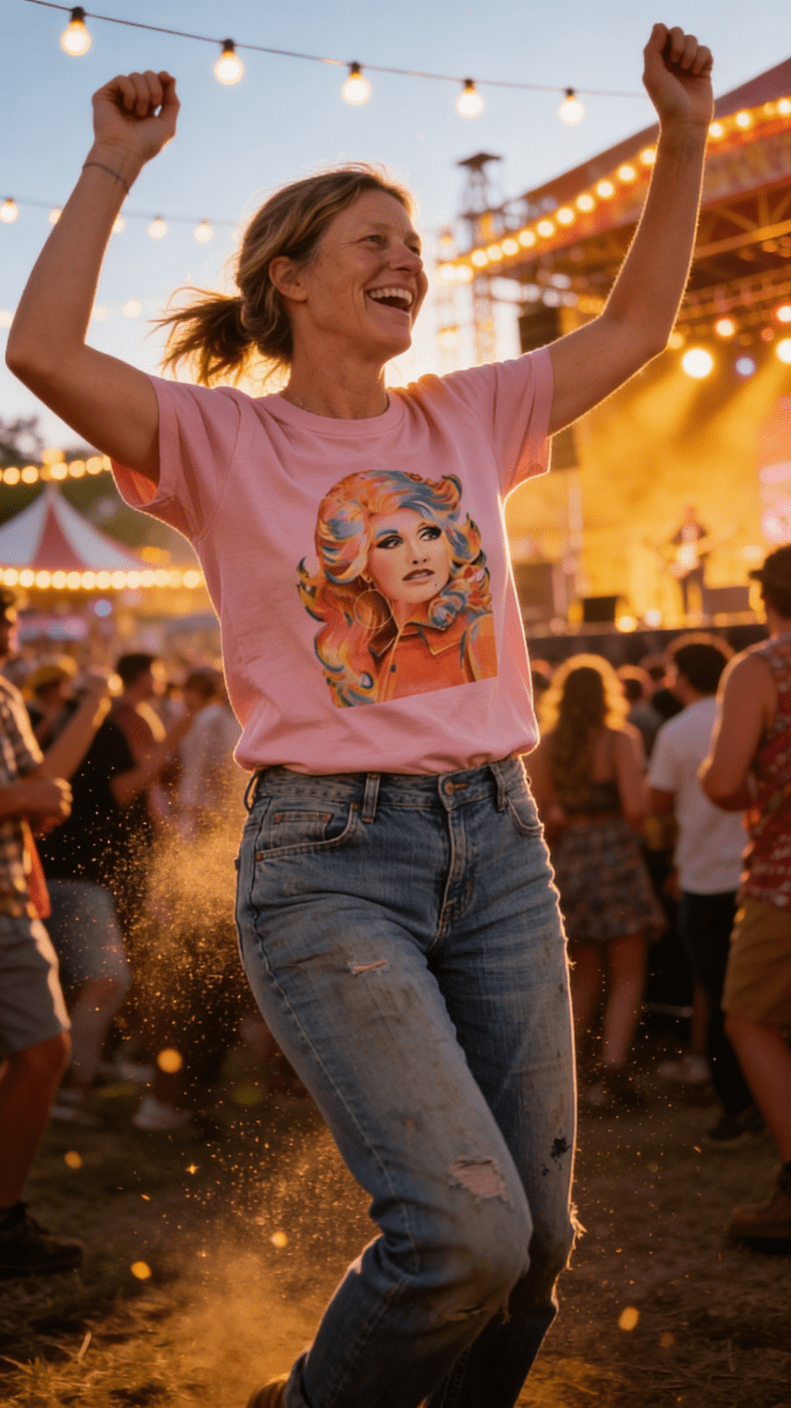 1/2 Penny "Dolly" Country Queen Western Graphic Tee — Vibrant Pop-Art Style on Petal Pink Cotton-Poly Cowhide and Conchos