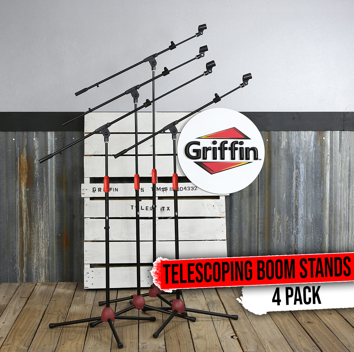 Tripod Microphone Boom Stand with Mic Clip Adapter (Pack of 4) by GRIFFIN | Adjustable Holder Mount For Studio Recording Accessories, Singing Vocal Karaoke, Live Stage | Folding Legs & Telescoping Arm GeekStands.com