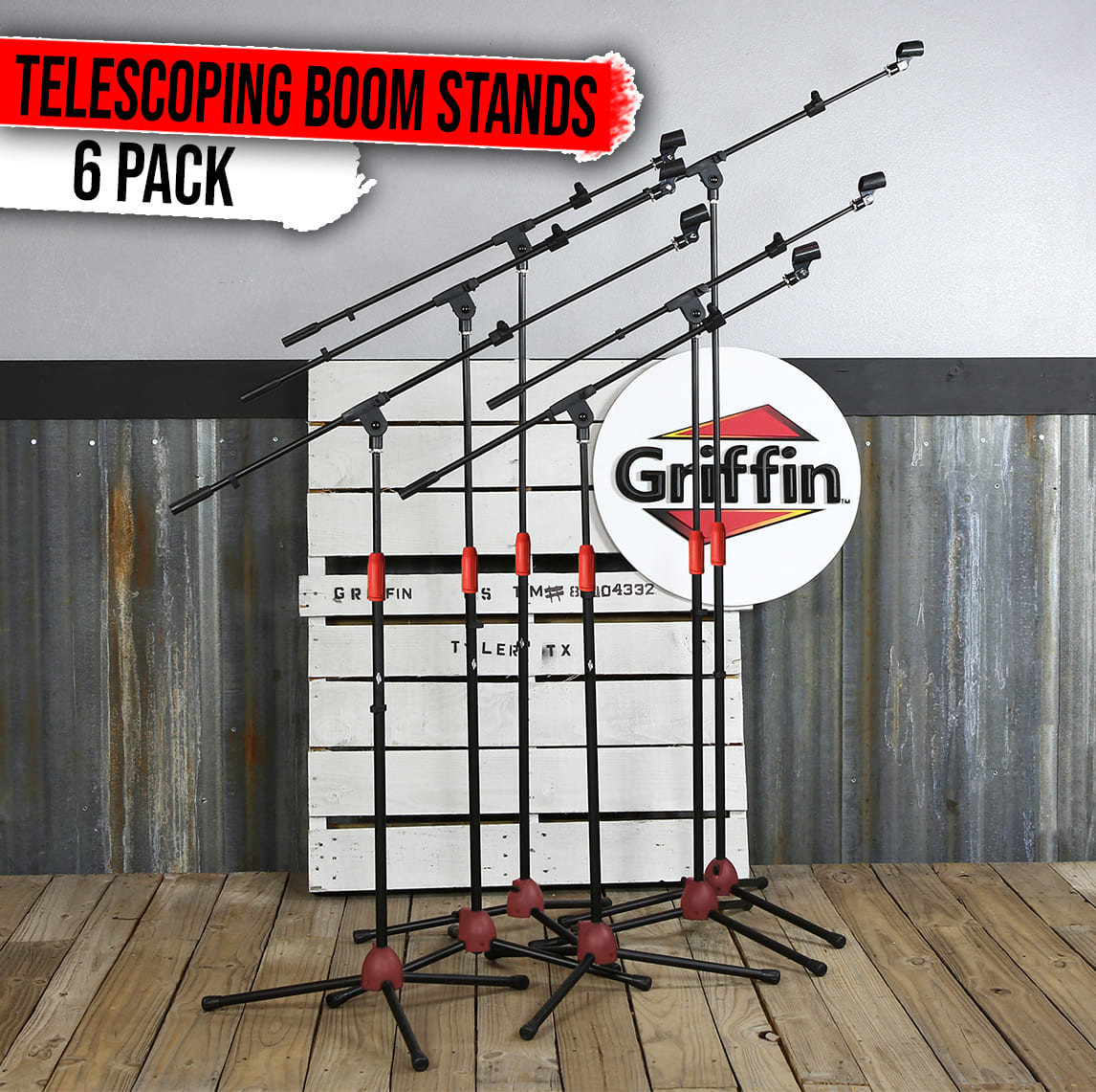 Microphone Boom Stand with Mic Clip Adapter (Pack of 6) by GRIFFIN | Adjustable Holder Mount For Studio Recording Accessories, Singing Vocal Karaoke, Live Stage | Tripod Folding Legs & Telescoping Arm GeekStands.com
