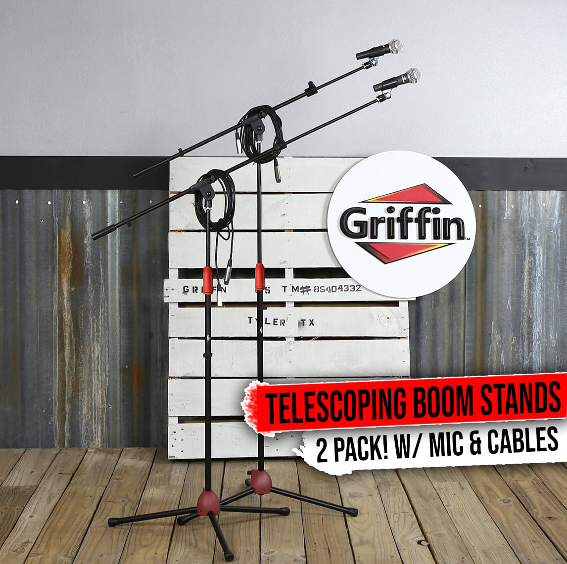 GRIFFIN Microphone Boom Stand, Cardioid Dynamic Mic, XLR Cable, & Clip (Pack of 2) | Telescoping Arm Holder | Tripod Mount | Vocal Unidirectional Singing Microphone | Home Recording Studio Accessories GeekStands.com