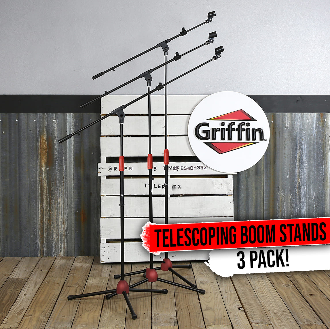 Microphone Stand (Pack of 3) with Telescopic Boom Arm by GRIFFIN | Mic Clip Adapter Tripod Folding Legs | Adjustable Holder Mount For Studio Recording Accessories, Singing Vocal Karaoke, Live Stage DJ GeekStands.com