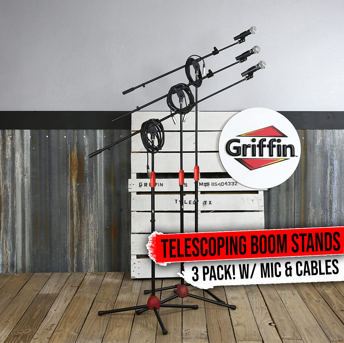 Microphone Boom Stand (Pack of 3) & Cardioid Wired Mic, XLR Cable, & Clip by Griffin | Telescoping Arm Holder, Tripod Legs | Karaoke Vocal Singing Microphone | Home Recording Studio Streaming GeekStands.com
