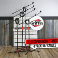 Telescoping Tripod Microphone Boom Stand with XLR Mic Cable & Clip (Pack of 4) by GRIFFIN | Premium Quality for Studio, Karaoke, Recording Studio, Live Performances, Conferences | 20ft Microphone Cord GeekStands.com