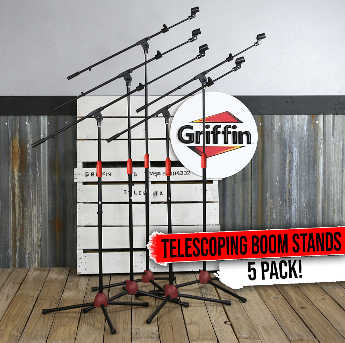 Microphone Boom Stand with Telescopic Arm (Pack of 5) by GRIFFIN | Adjustable Holder Mount For Studio Recording Accessories, Singing Vocal Karaoke, Live Stage DJ | Mic Clip Adapter Tripod Folding Legs GeekStands.com
