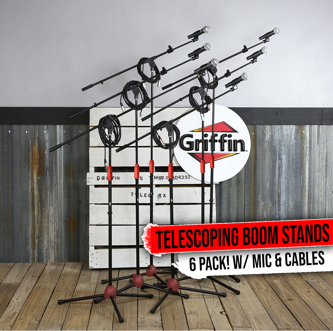 Microphone Boom Stand (GRIFFIN 6 Pack) with Cardioid Vocal Microphones & XLR Mic Cables | Karaoke Holder & Tripod Mount | Handheld Unidirectional Singing Mics for Music Home Studio Recording Streaming GeekStands.com