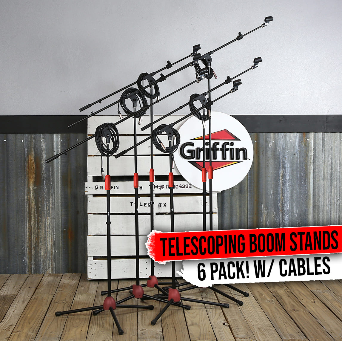 GRIFFIN Microphone Boom Stand (Pack of 6) with XLR Cables & Mic Clip | Telescopic Arm Tripod Legs for Studio Recording Accessories, Singing Vocal Karaoke, DJ Live | 20ft Pro Audio Mic Cord 24 AWG Wire GeekStands.com