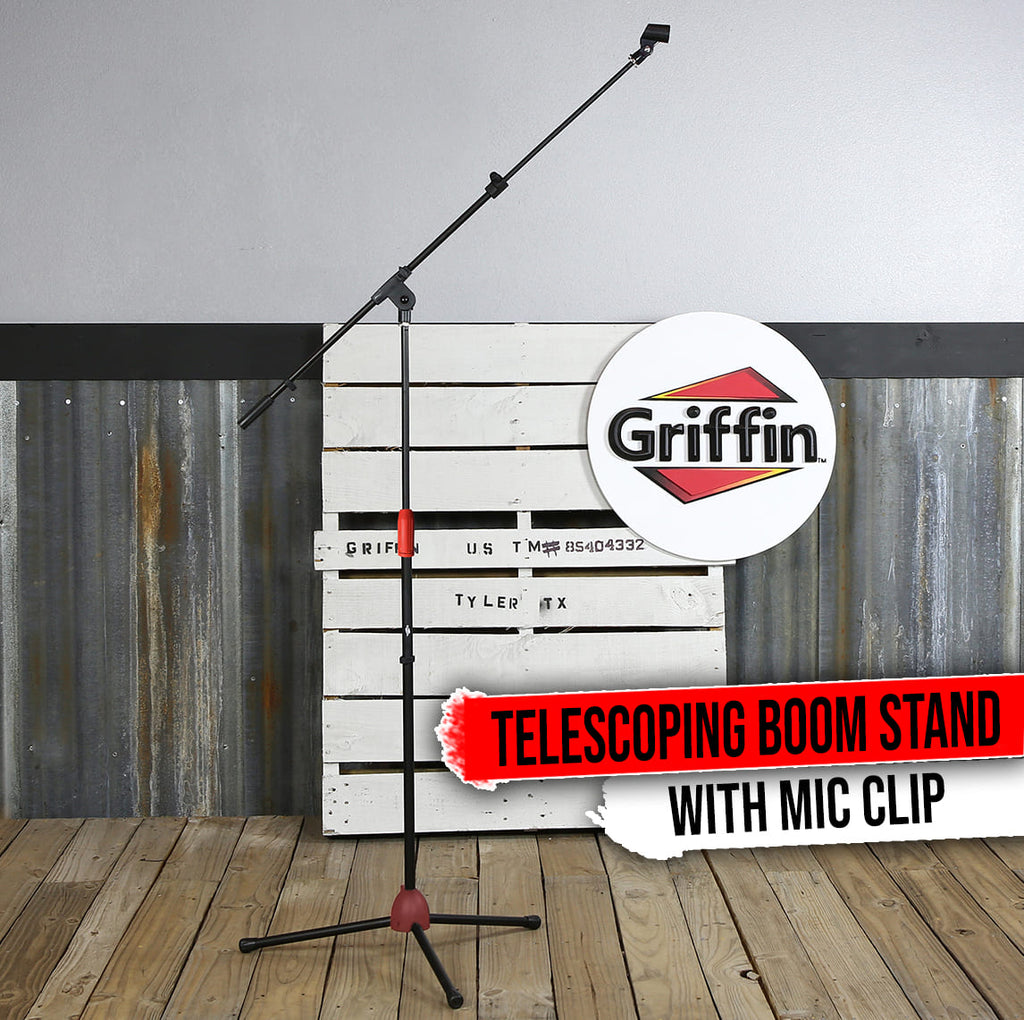 Microphone Stand by GRIFFIN with Telescoping Boom and Mic Clip Package | Portable with Collapsible Legs & Removable Arm | Tripod Premium Quality for Studio, Karaoke, DJ Live Performances, Conferences GeekStands.com