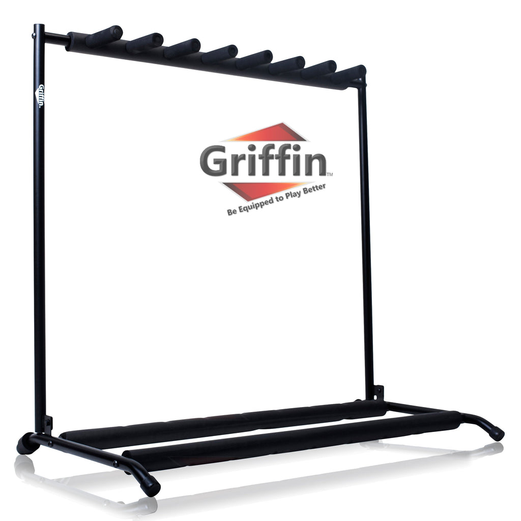 Seven Guitar Rack Stand by GRIFFIN - Floor Storage Holder for Multiple Guitars - Neck Mount Support For Electric, Acoustic Bass, Studio Accessories GeekStands.com