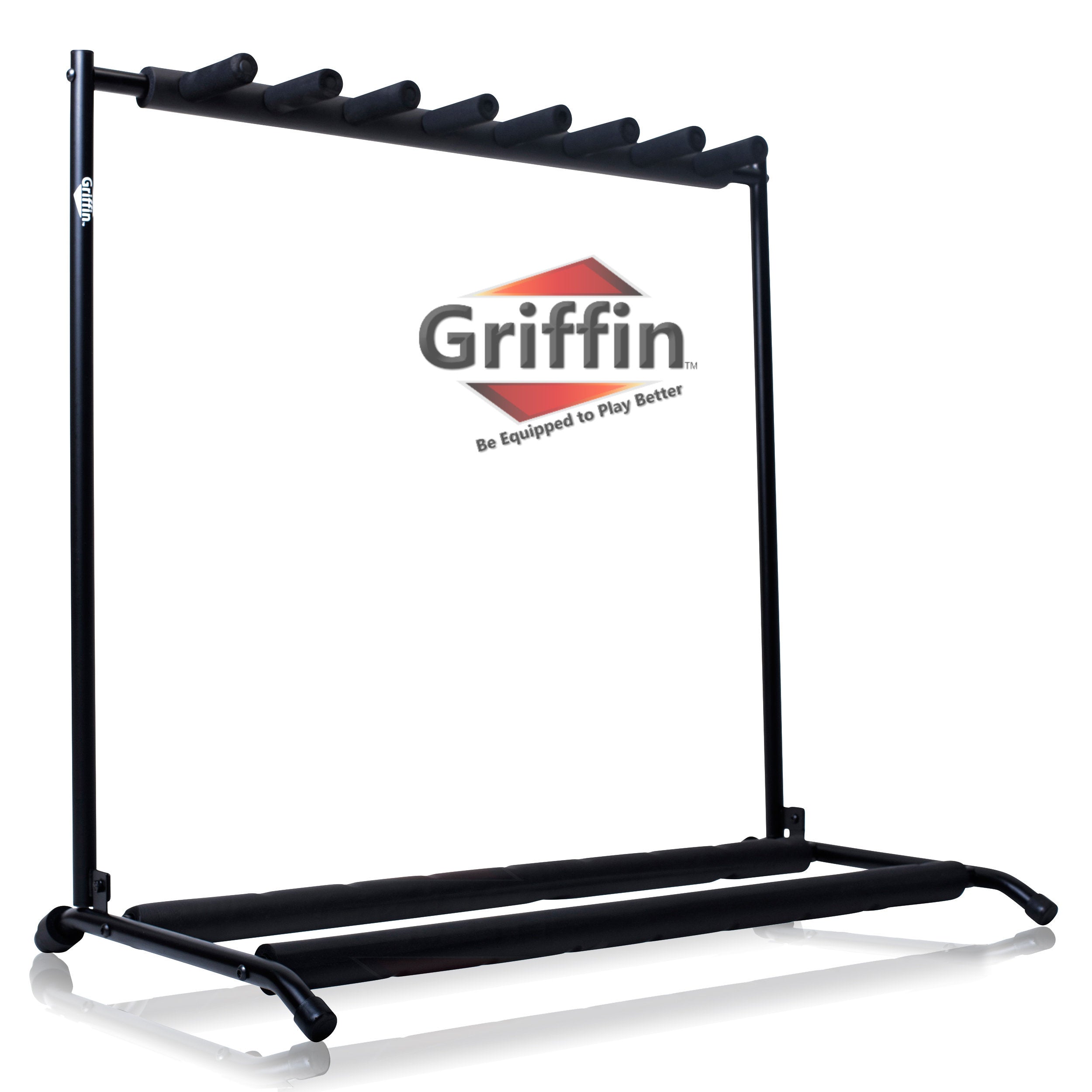 Seven Guitar Rack Stand by GRIFFIN - Floor Storage Holder for Multiple Guitars - Neck Mount Support For Electric, Acoustic Bass, Studio Accessories GeekStands.com