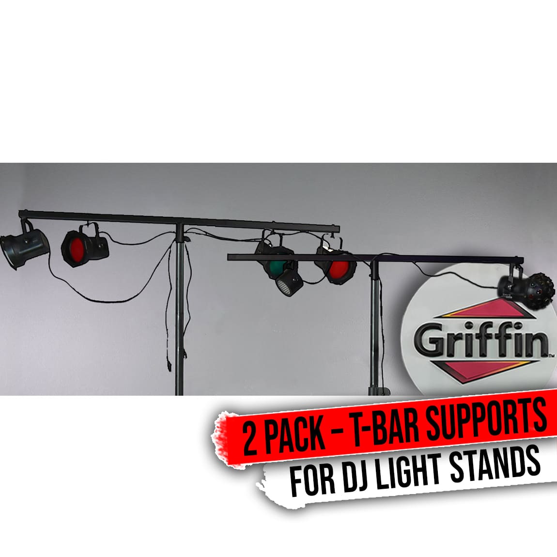 T-Bar Support for DJ Light Tripod Stands (2 Pack) | GRIFFIN Cross Bar Mount for Stage Lighting Truss System with 12 Hanging Bolts | 5FT Horizontal Trussing Kit for Can Lights & Music Equipment Package GeekStands.com