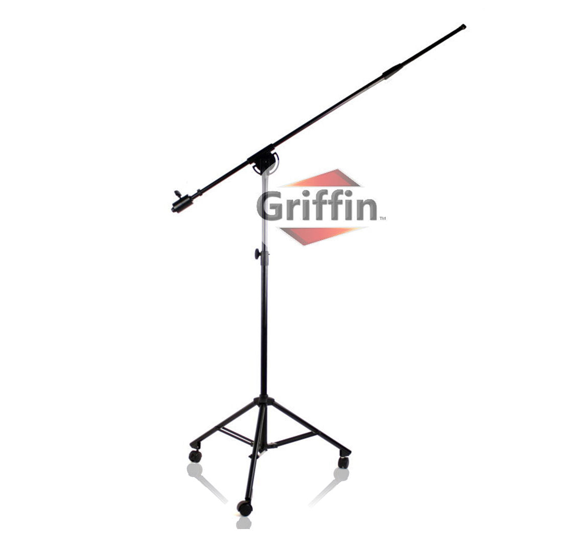 GRIFFIN Professional Studio Microphone Boom Stand with Casters - Extended Height Recording Mic Holder Tripod on Wheels - Tall Telescoping Arm Mount GeekStands.com
