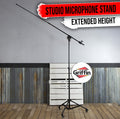 GRIFFIN Professional Studio Microphone Boom Stand with Casters | Extended Height Recording Mic Holder Tripod on Wheels | Tall Telescoping Arm Mount & Retractable Legs for Vocals, Choir, Overhead Drums GeekStands.com