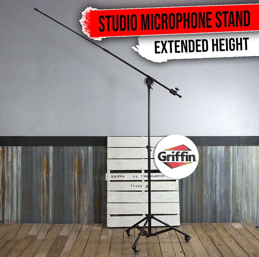 GRIFFIN Professional Studio Microphone Boom Stand with Casters | Extended Height Recording Mic Holder Tripod on Wheels | Tall Telescoping Arm Mount & Retractable Legs for Vocals, Choir, Overhead Drums GeekStands.com