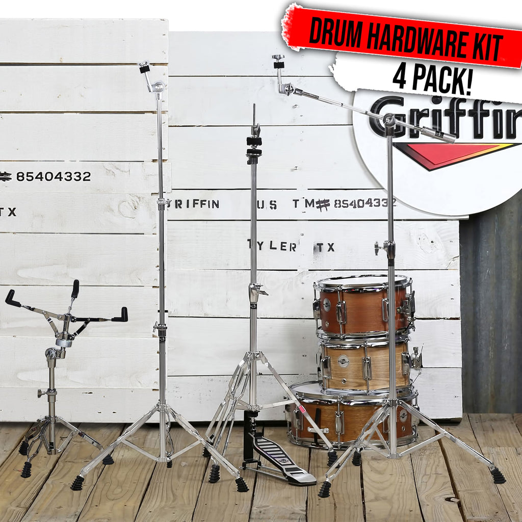 GRIFFIN Cymbal Stand Hardware Pack 4 Piece Set | Full Size Percussion Drum Hardware Kit with Snare Mount, Hi-Hat Pedal, Cymbal Boom, & Straight Cymbal Stand | Lightweight & Portable | Perfect for Gigs GeekStands.com