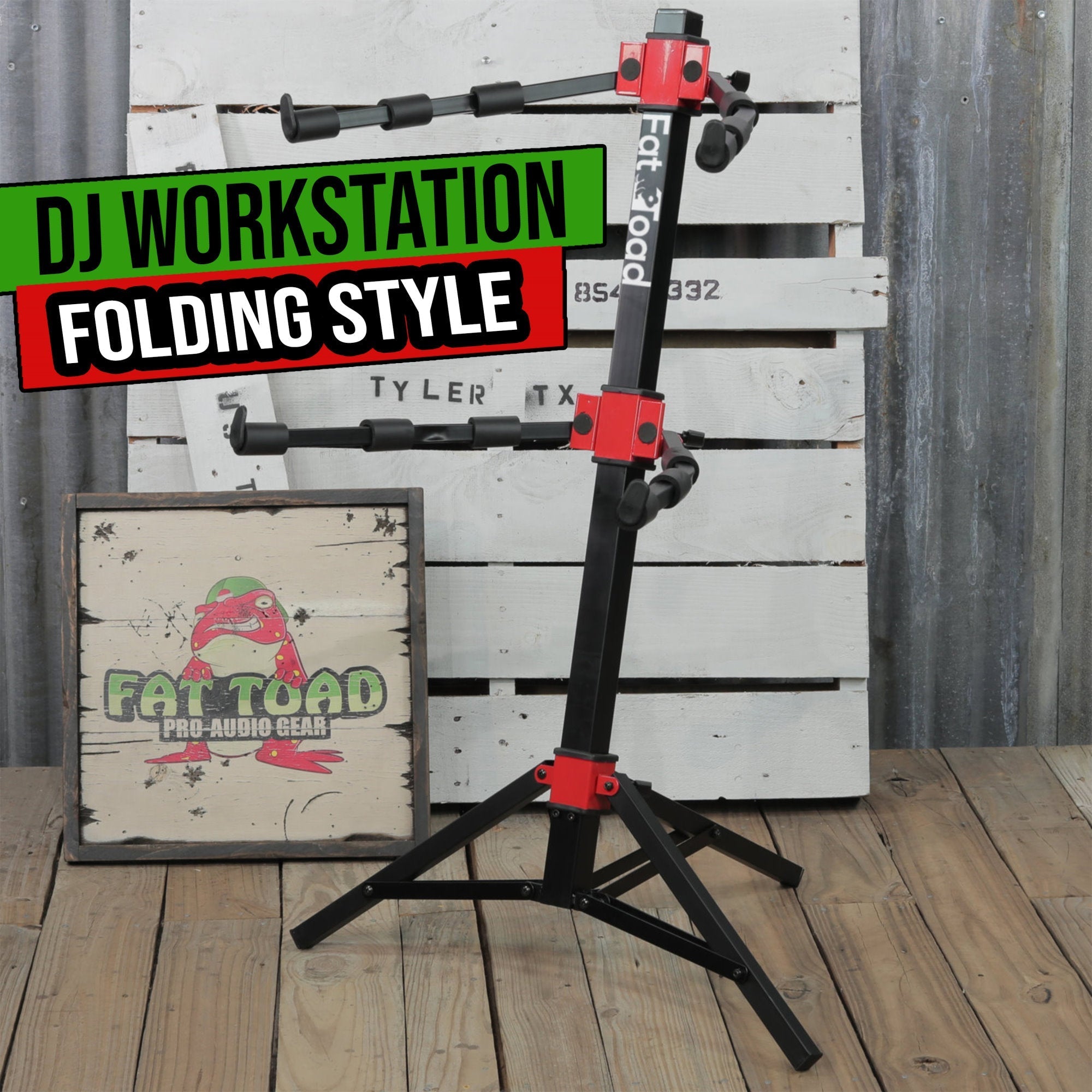 DJ Workstation Stand by FAT TOAD | 2-Tier Multiuse Sliding Piano Mount For Mixer, Digital Keyboard, MIDI Controller Tablet, Laptop, Synthesizer Double Table Platform Rack | Pro-Audio Studio Stage Gear GeekStands.com