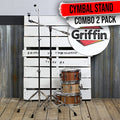 Cymbal Boom Stand & Straight Cymbal Stand Combo (Pack of 2) by GRIFFIN | Percussion Drum Hardware Set for Mounting & Holding Crash, Ride, Splash Cymbals | Arm Counterweight Adapter Kit & Double Braced GeekStands.com
