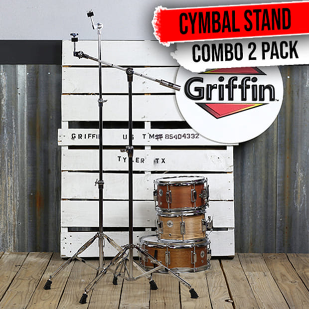 Cymbal Boom Stand & Straight Cymbal Stand Combo (Pack of 2) by GRIFFIN | Percussion Drum Hardware Set for Mounting & Holding Crash, Ride, Splash Cymbals | Arm Counterweight Adapter Kit & Double Braced GeekStands.com